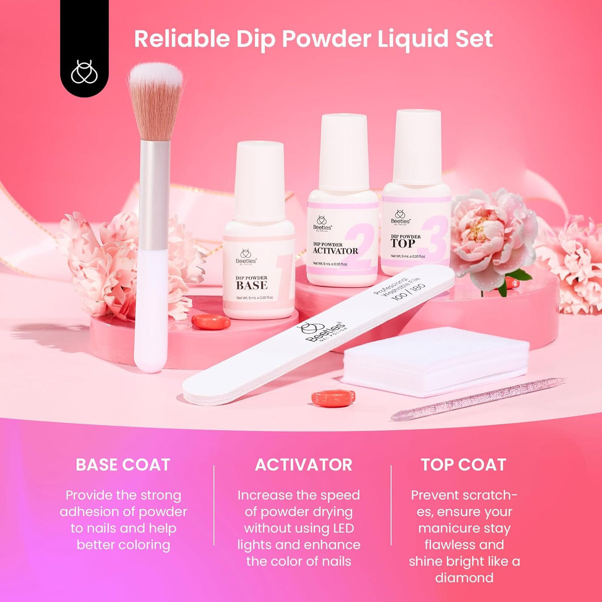 Beetles Dip Powder Nail Kit 36pcs 20 Colors Nude Hot Pink Red Glitter White Dip Nails Powder