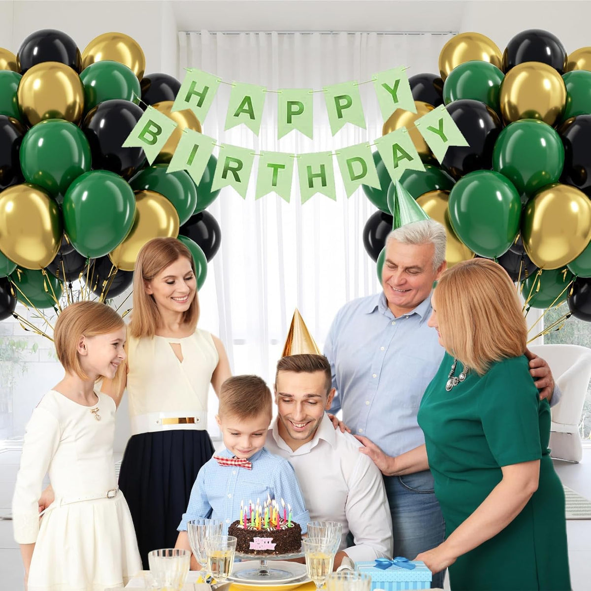 60pcs Green and Black balloons 12inch with Dark Green Metallic Gold Balloons for Jungle Safari