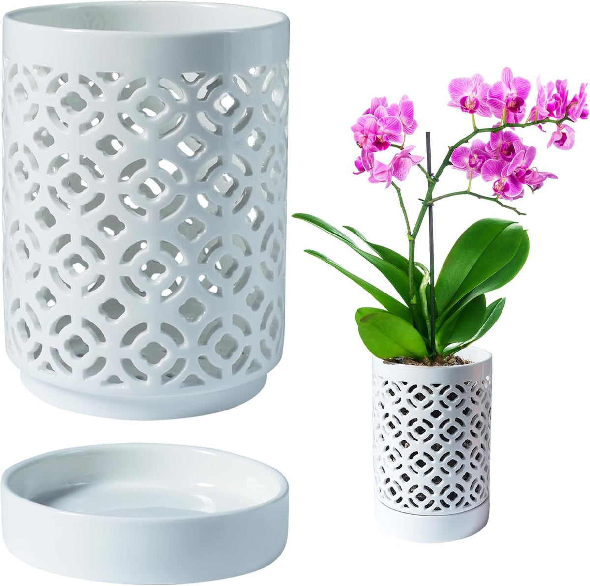 Orchid Pot 4 Inch, Orchid Pots with Holes & Saucers for Repotting, Breathable Slotted Orchid Pots