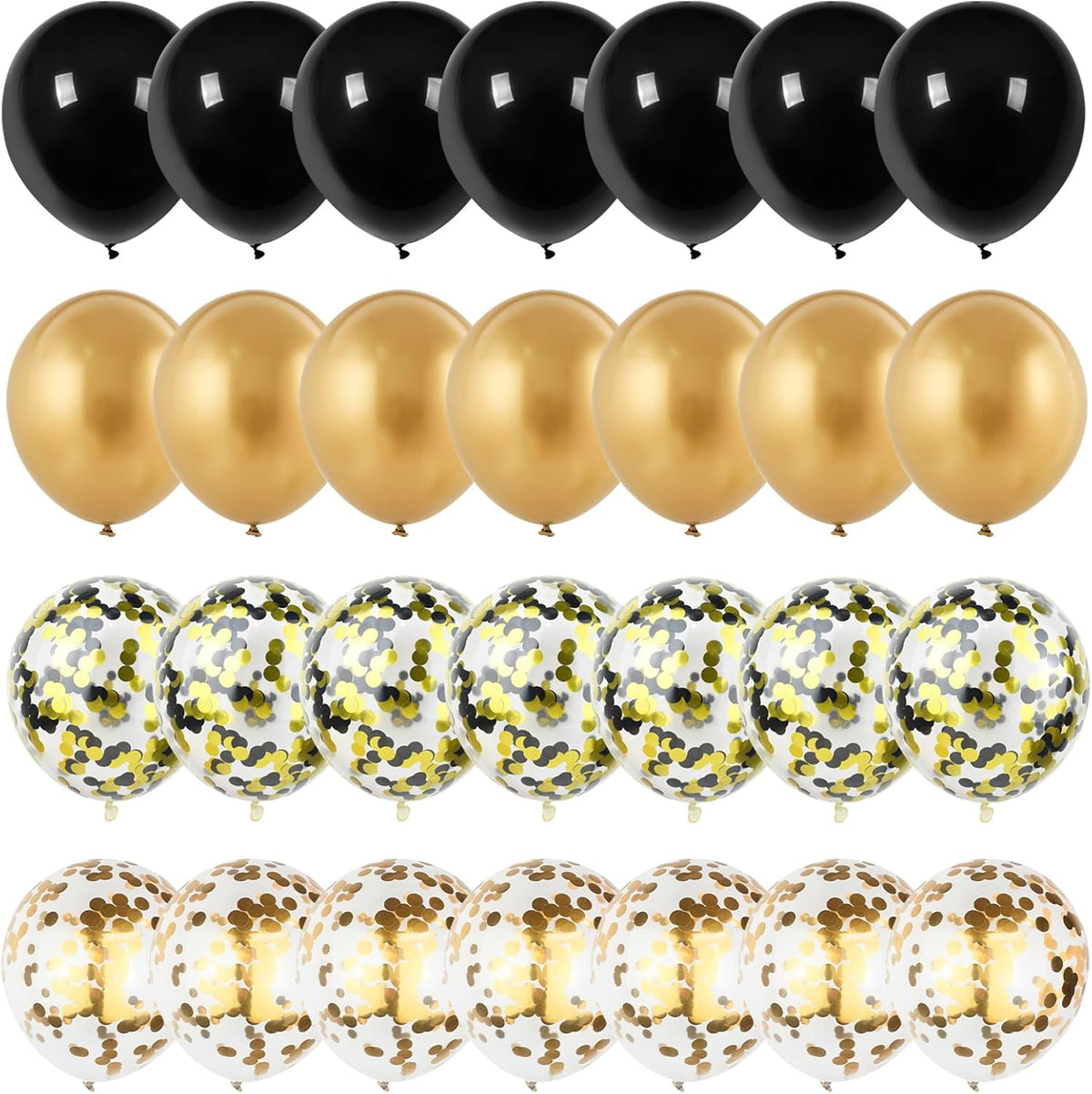 Black and Gold Confetti Balloons, 12 Inch Black Metallic Gold Confetti Latex Balloons, Black Golden
