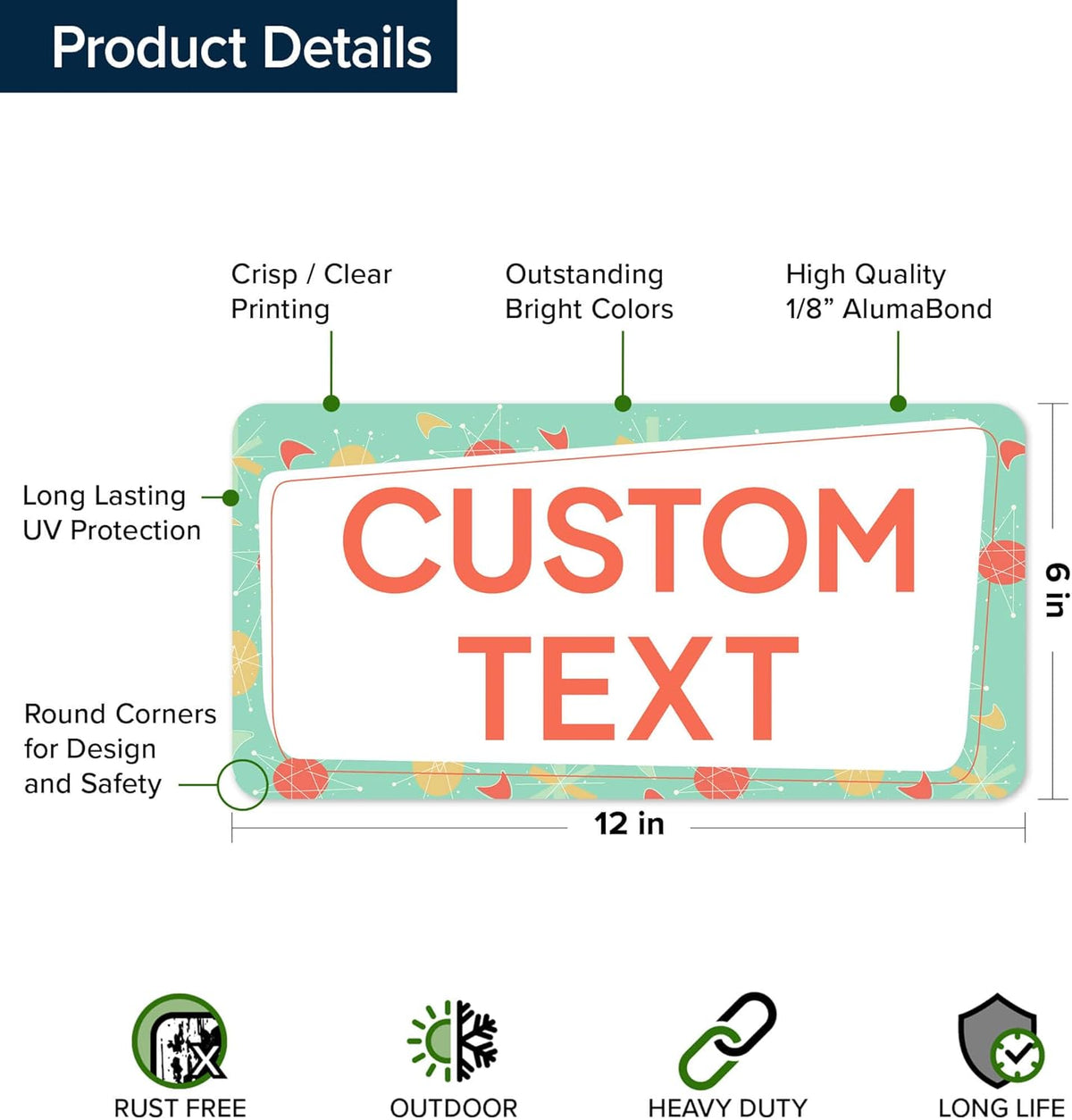 Custom Sign, Custom Street Sign, 11 Font Colors, 13 Font Styles, 4 Hole Options, 22 Sizes, 6x12