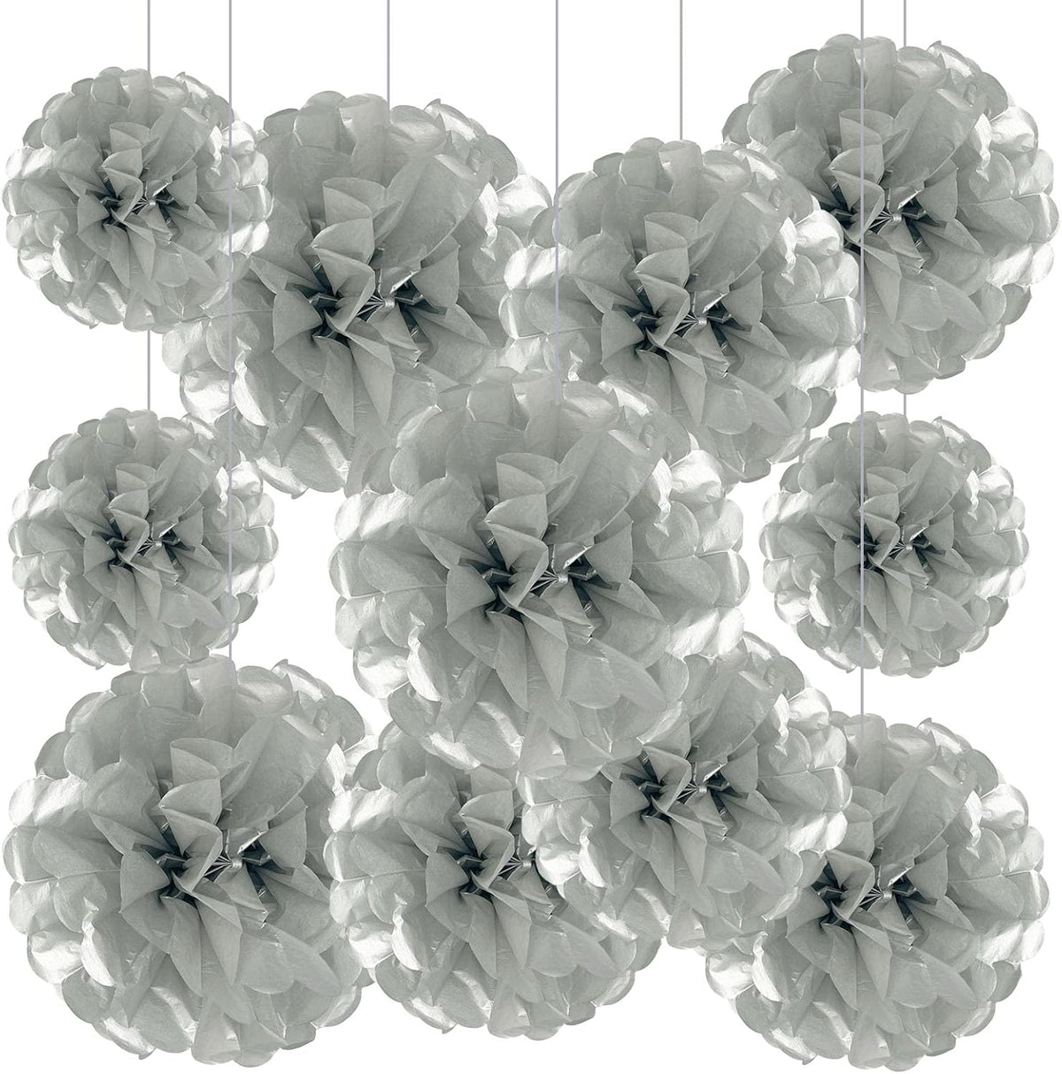 Tissue Paper Pom Poms, Silver Tissue Paper Flowers, Hanging Flower Balls for Weddings Fiesta