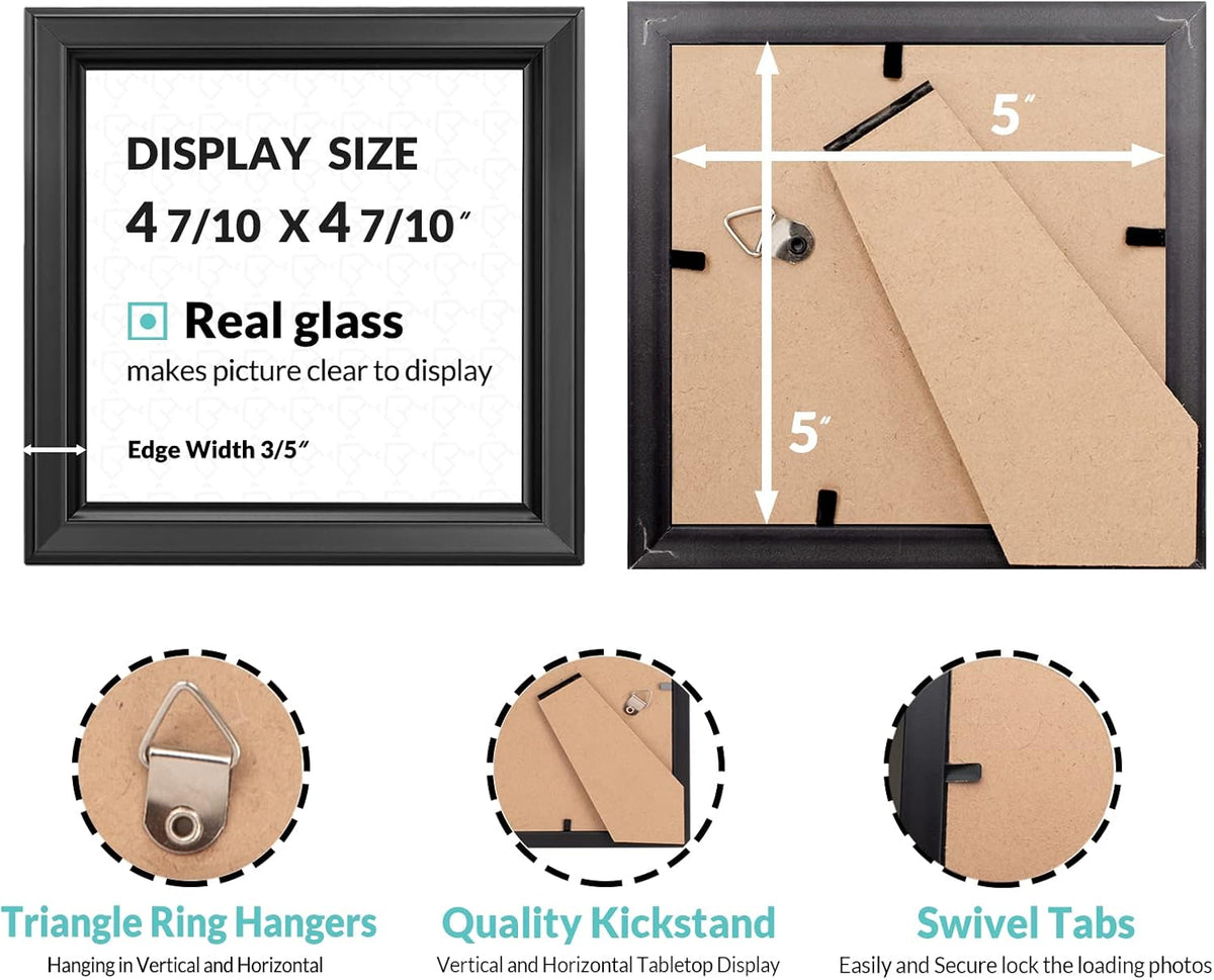 LaVie Home 5x5 Picture Frames (12 Pack, Black) Simple Designed Photo Frame with High Definition
