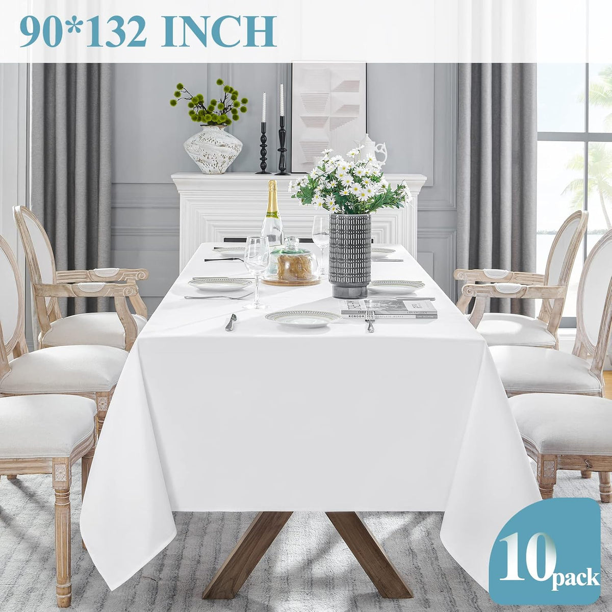 VidaFete Table Cloth 90 * 132inch 10pack Rectangle Tablecloth Polyester, Stain Wrinkle Resistant