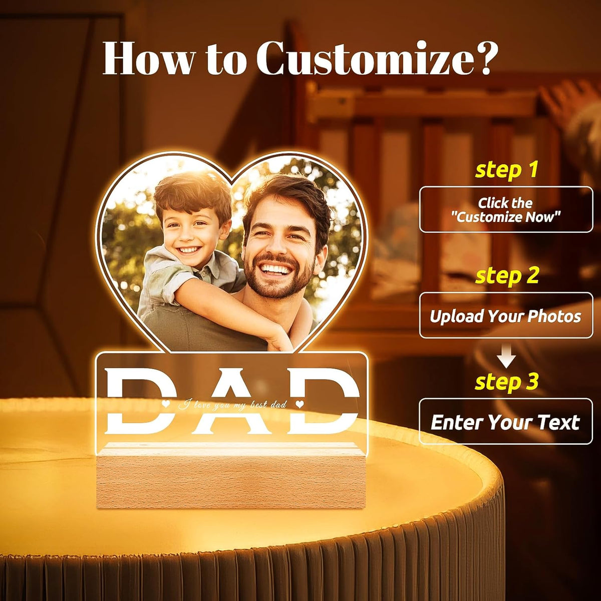 Personalized Dad Gifts for Dad from Daughter Son, Custom Picture Frames with Photo, Customized