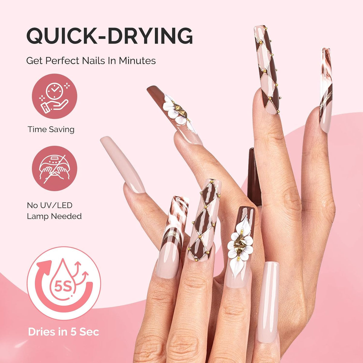 MelodySusie Nail Glue for Press on Nails Acrylic Nail Tips Quick-Drying Super Strong Long Lasting