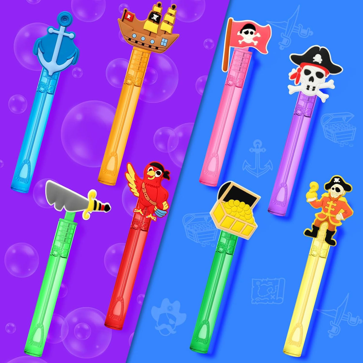 AFZMON 24Pcs Pirate Party Favors Bubble Wands for Kids, Pirate Mini Bubbles Wand Toys, Pirate Theme
