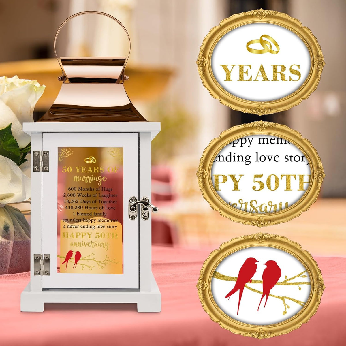 50th Wedding Anniversary Lantern - Happy 50th Anniversary Decoration for Couple, Parents