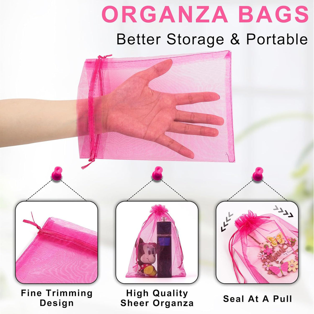 ANZNKU 100 Pcs Sheer Organza Bags 6x9 inches Mesh Drawstring Bag, Small Mesh Bag for Gifts, Large