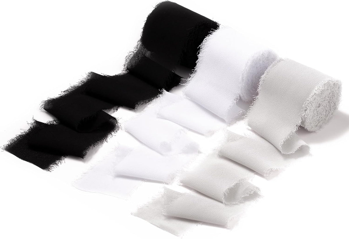 DORIS HOME 2" x21Yd Chiffon Ribbon for Flower Bouquet, Black & White Fabric Ribbon for Gift