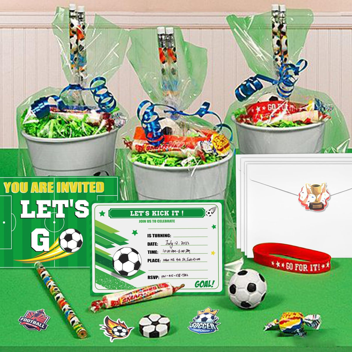 PTECDROTS 20Pcs Soccer Party Invitations Sets with Envelopes Soccer Favors Birthday Invitation