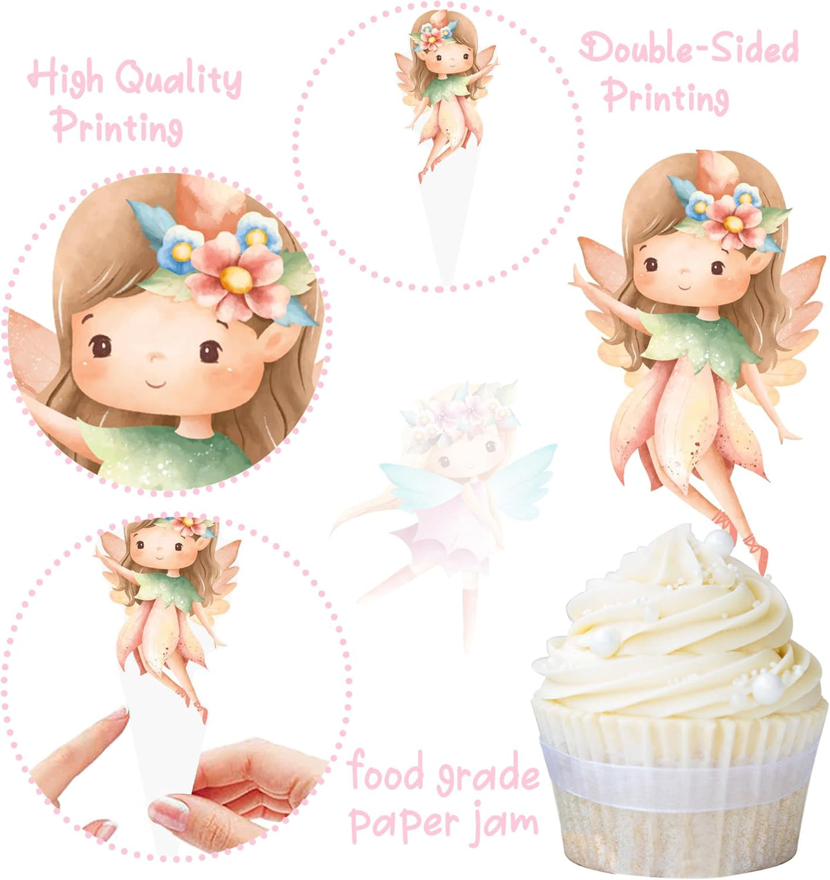 umoni Fairy Cupcake Toppers 48Pcs Fairy First Birthday Party Decorations Fairy Garden Party Cupcake