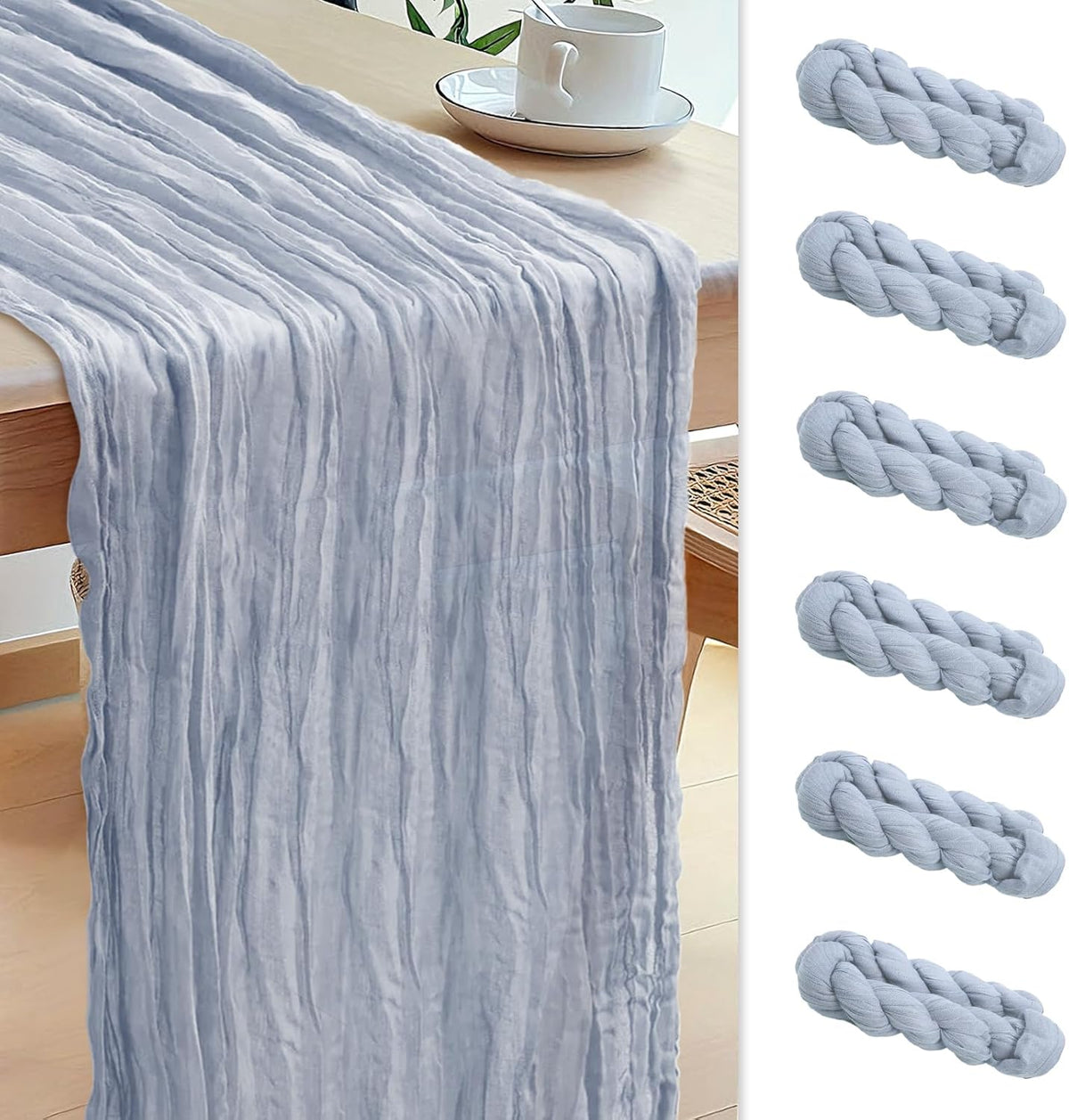 Le courant 6pcs 10Ft Cheesecloth Table Runner, Rustic Boho Gauze Cheese Cloth Runner Table Runner