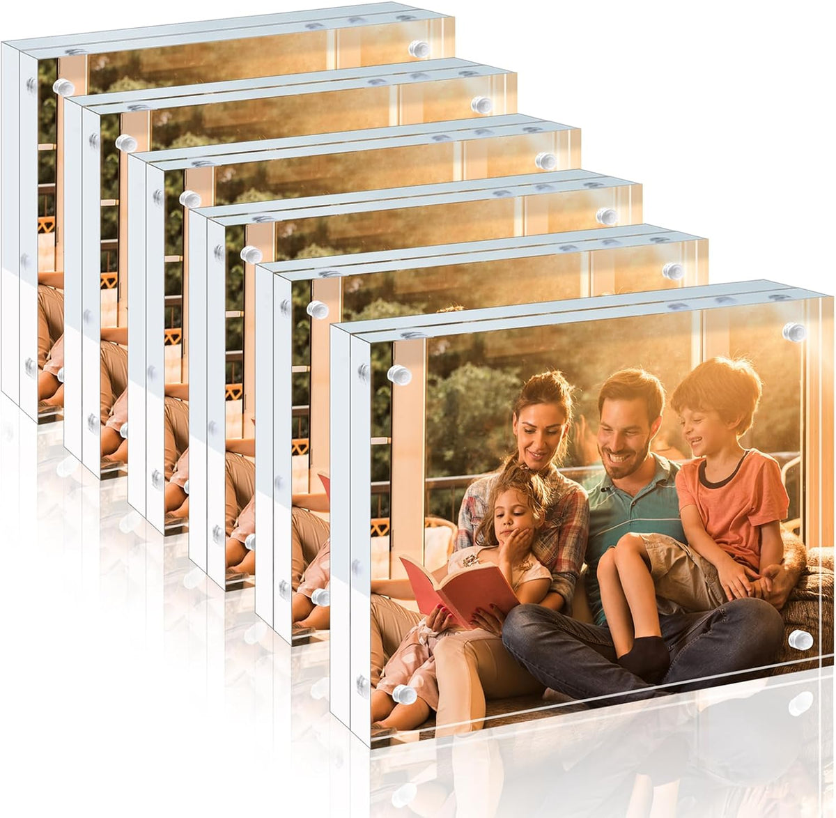 Egofine 3.5x5 Acrylic Frame 6 Pack, 20mm Thicker Frameless Clear Picture Frame, Double Sided