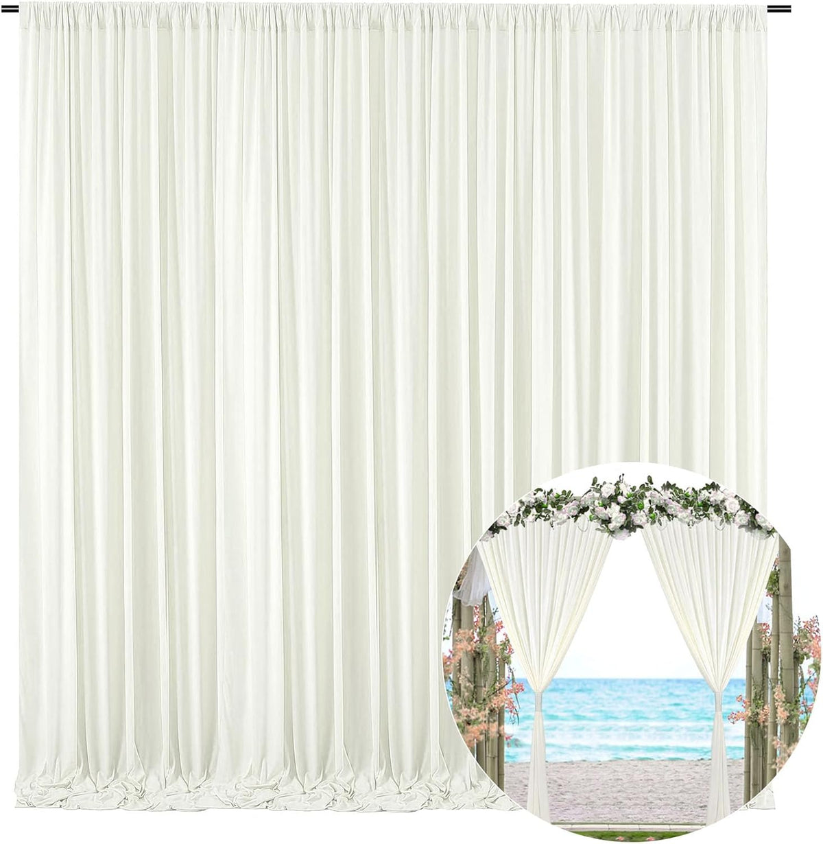10 x 10 Feet Ivory White Backdrop Curtain for Partie, Background Curtains for Photoshoot, Birthday