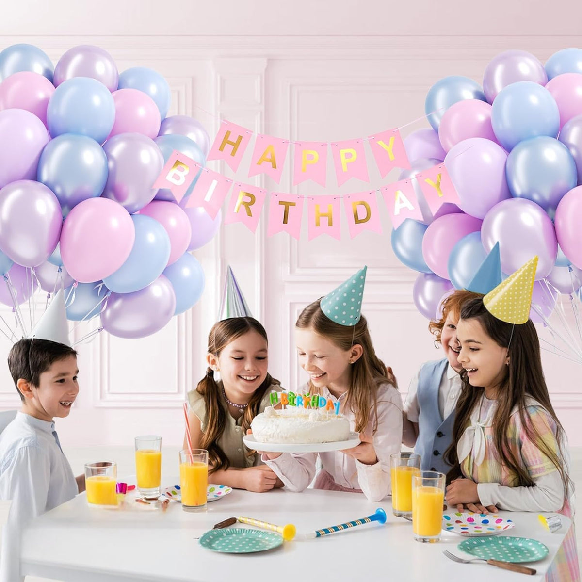 60pcs Pearl Pink and Blue Purple Balloons 12inch, Frozen Mermaid Balloons with Pastel Balloon for