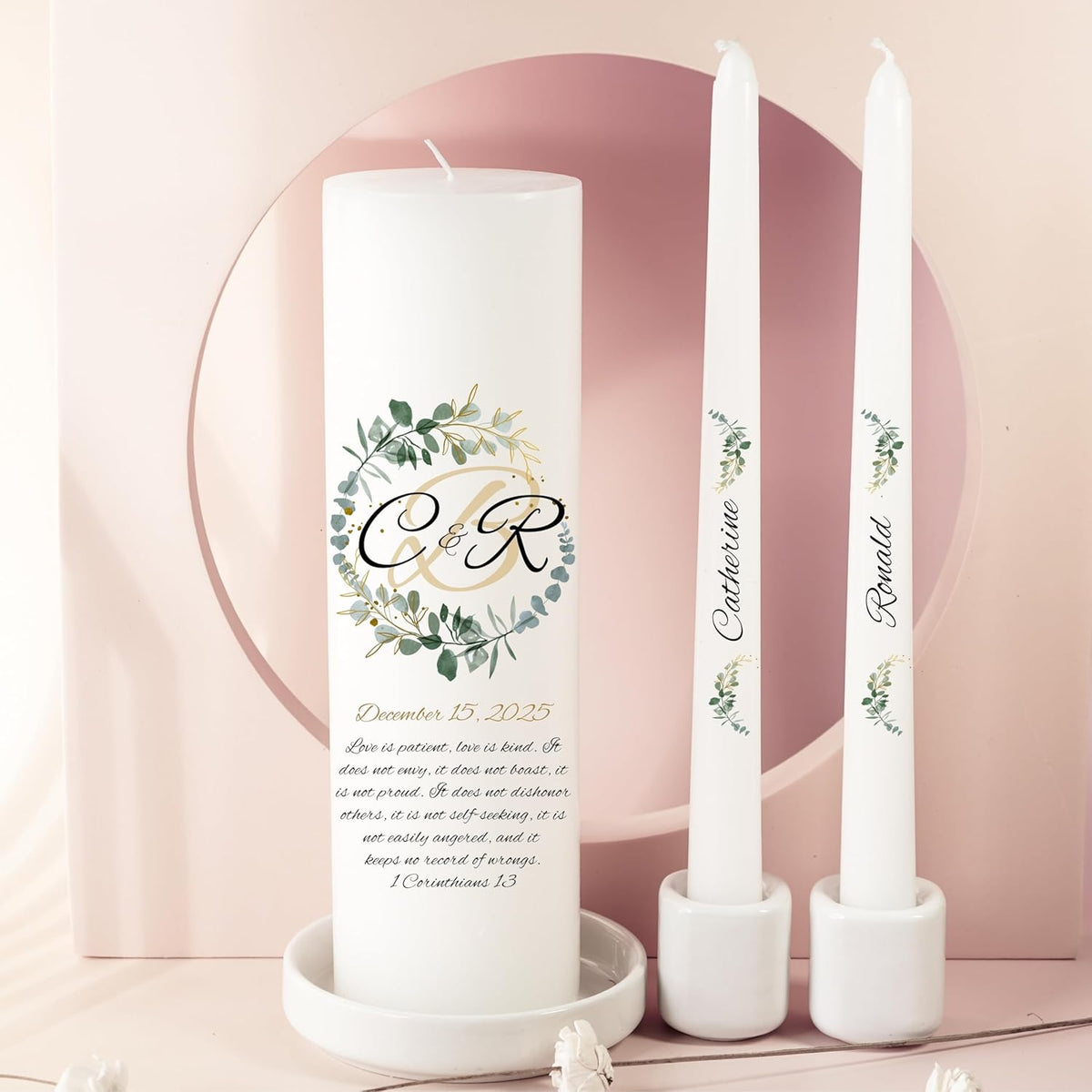Unity Candles for Wedding, Modern Unity Set, Custom and Personalized Pillar and Taper Candles with
