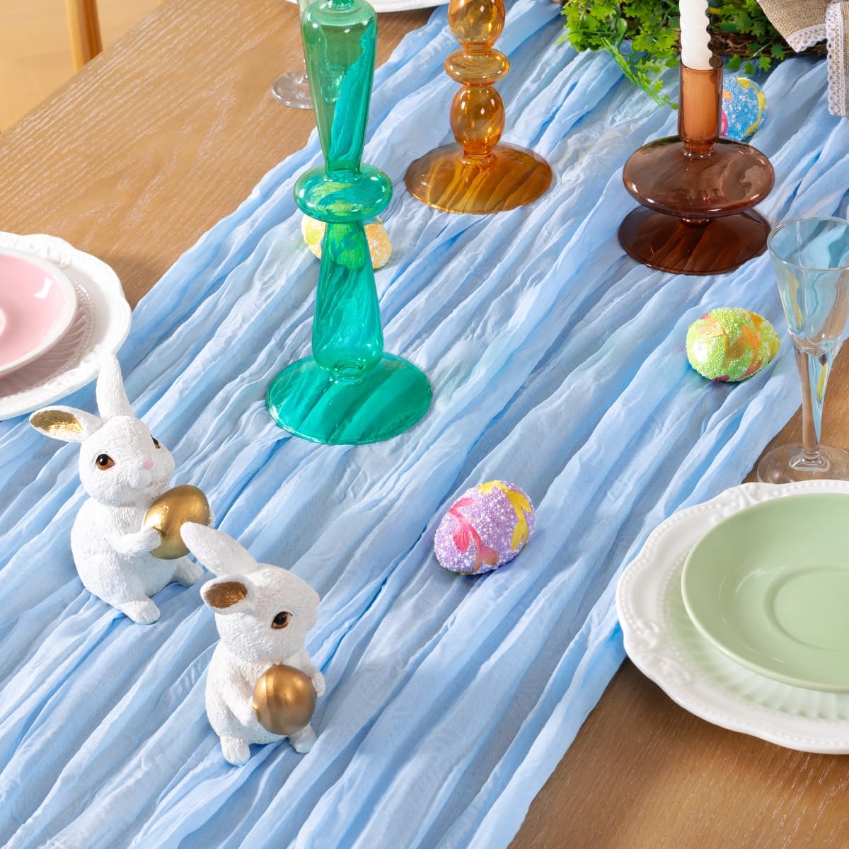 Baby Blue Cheesecloth Table Runner 4 Pack Fall Table Runners Boho Gauze 120 Inches Light Blue