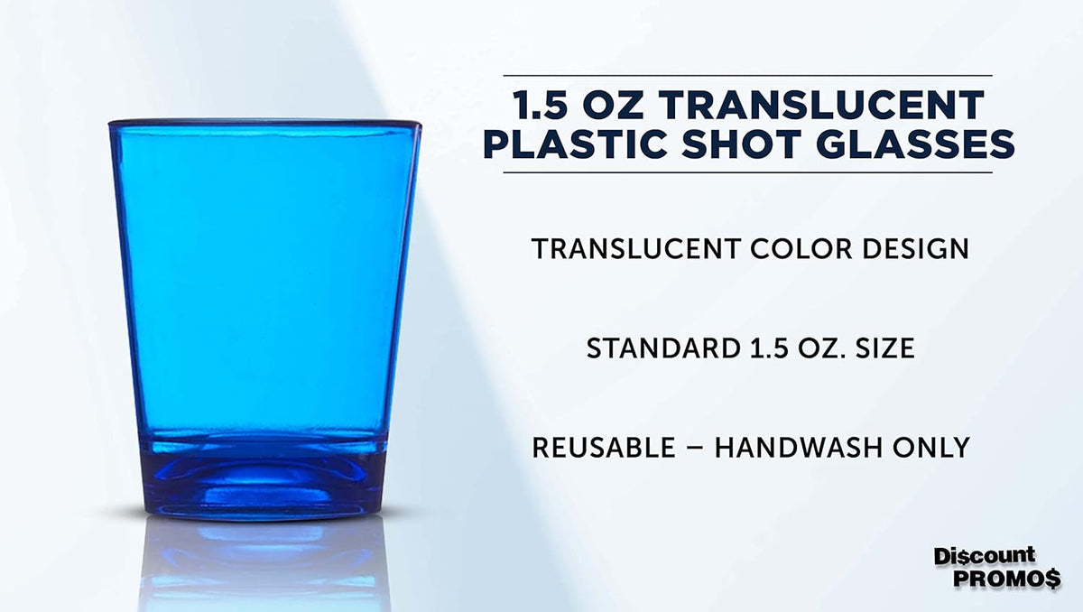 DISCOUNT PROMOS Translucent Plastic Shot Glasses 1.5 oz. Set of 10, Bulk Pack - Acrylic, Great for
