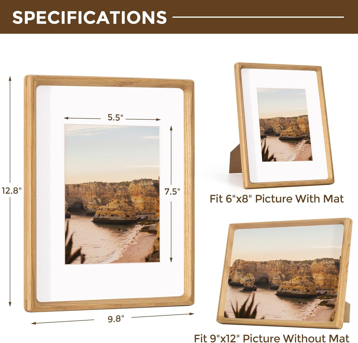9x12 Picture Frame USA-Sourced Natural White Oak Solid Wood Photo Frame Handcrafted Rounded Corner