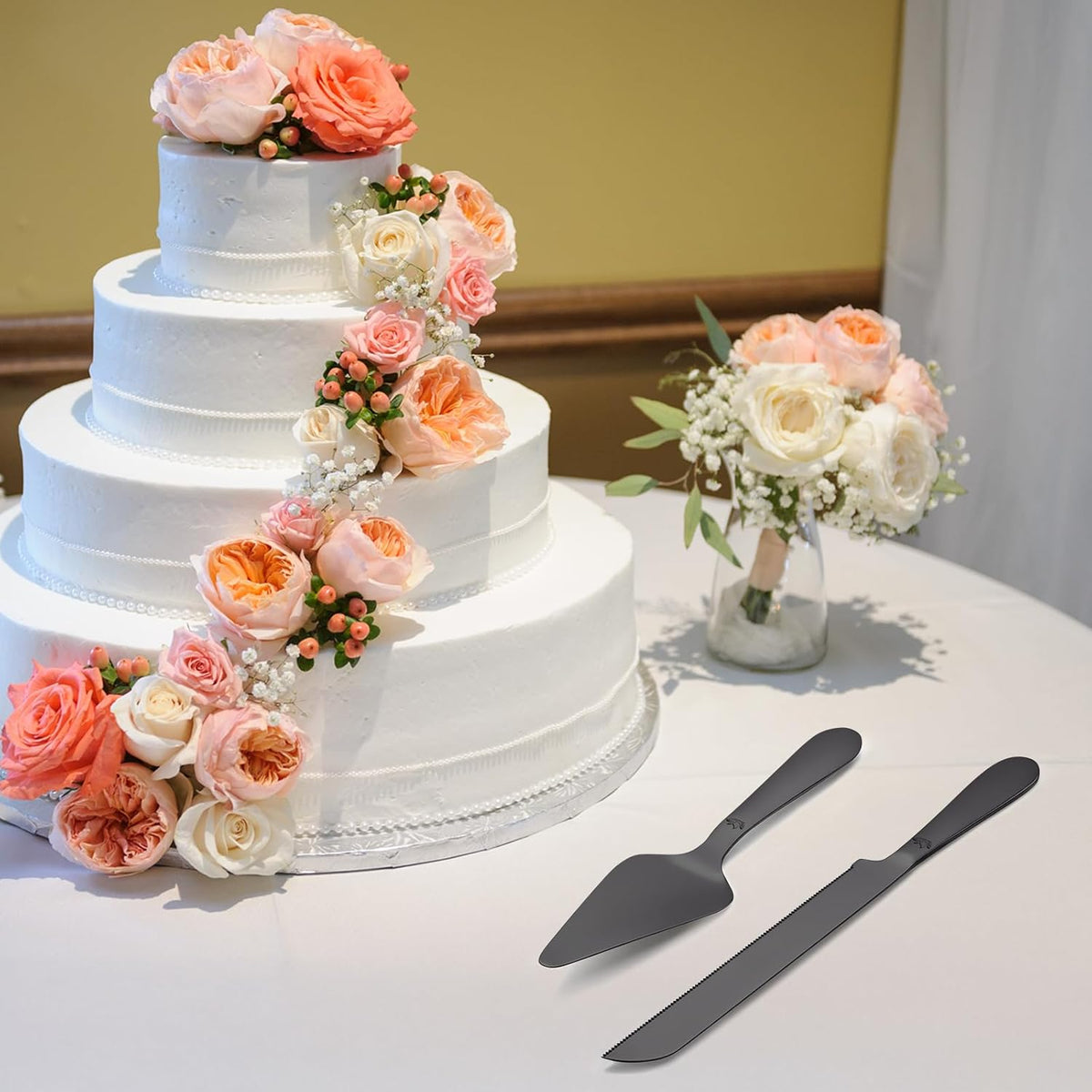 Cake Cutting Set for Wedding - Extended Cake Knife and Server Set Thickened Stainless Steel 13.0"