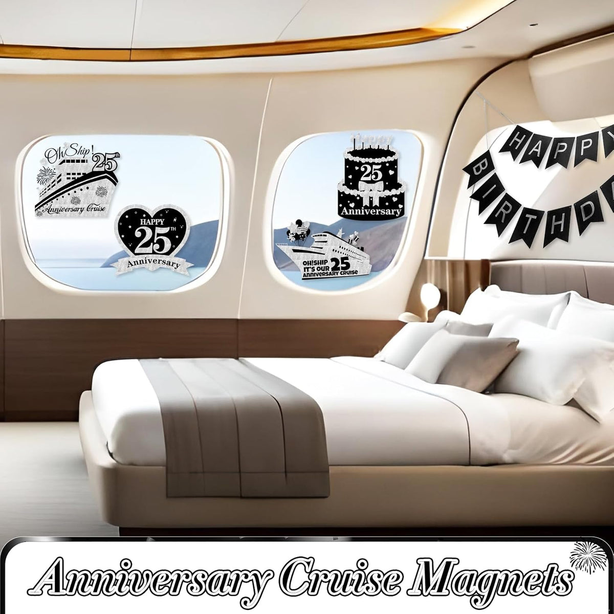 4 PCS Large 25th Anniversary Cruise Door Magnets Decorations Happy 25th Anniversary Cruise Ship