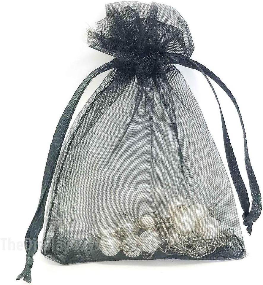 TheDisplayGuys 48-Pack 2" x 2-3/4" Black Sheer Organza Gift Bags with Drawstring, Goodie Bags for
