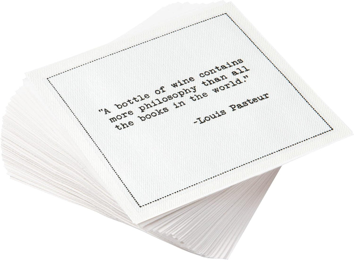Five Star Napkins Literary Bar Quotes White Cotton Cocktail Napkins, Beverage Napkins, Bar Napkins