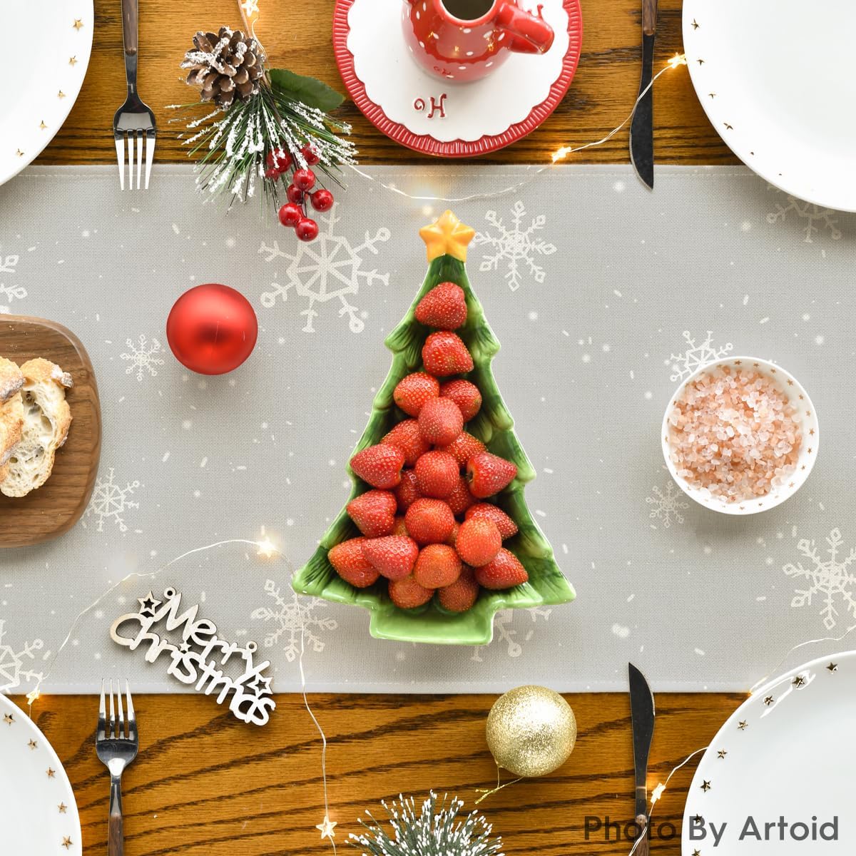 Artoid Mode Grey Snowman Snowflake Let it Snow Winter Table Runner, Seasonal Christmas Kitchen