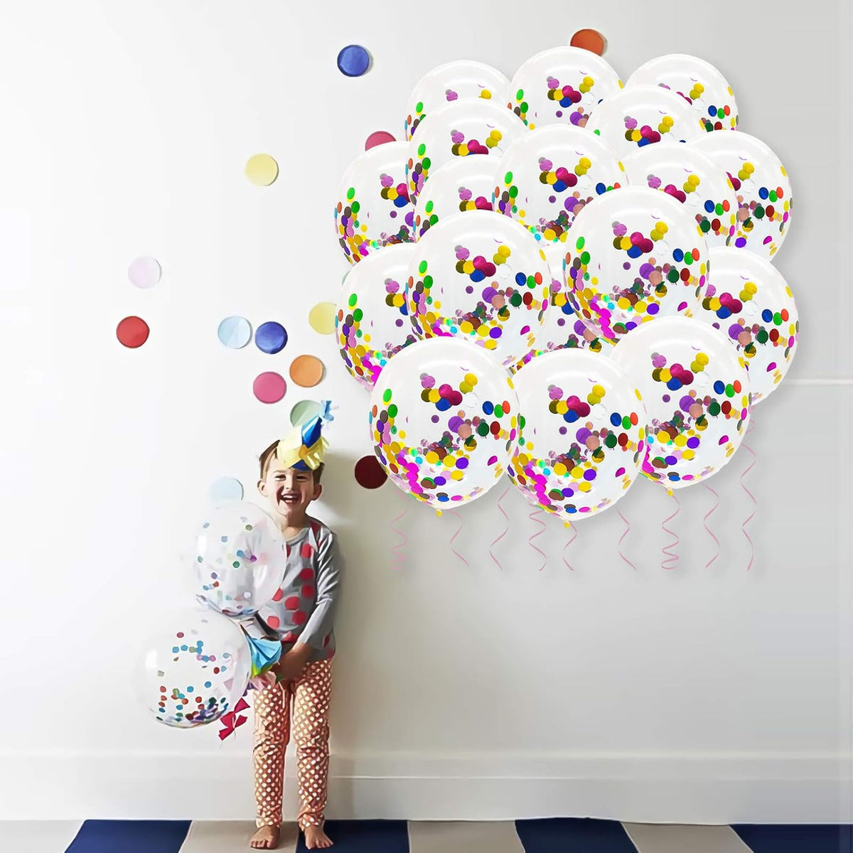 Rainbow Confetti Balloons, 25 Pcs Thickened 12 Inch Clear Latex Balloon with Colorful Confetti