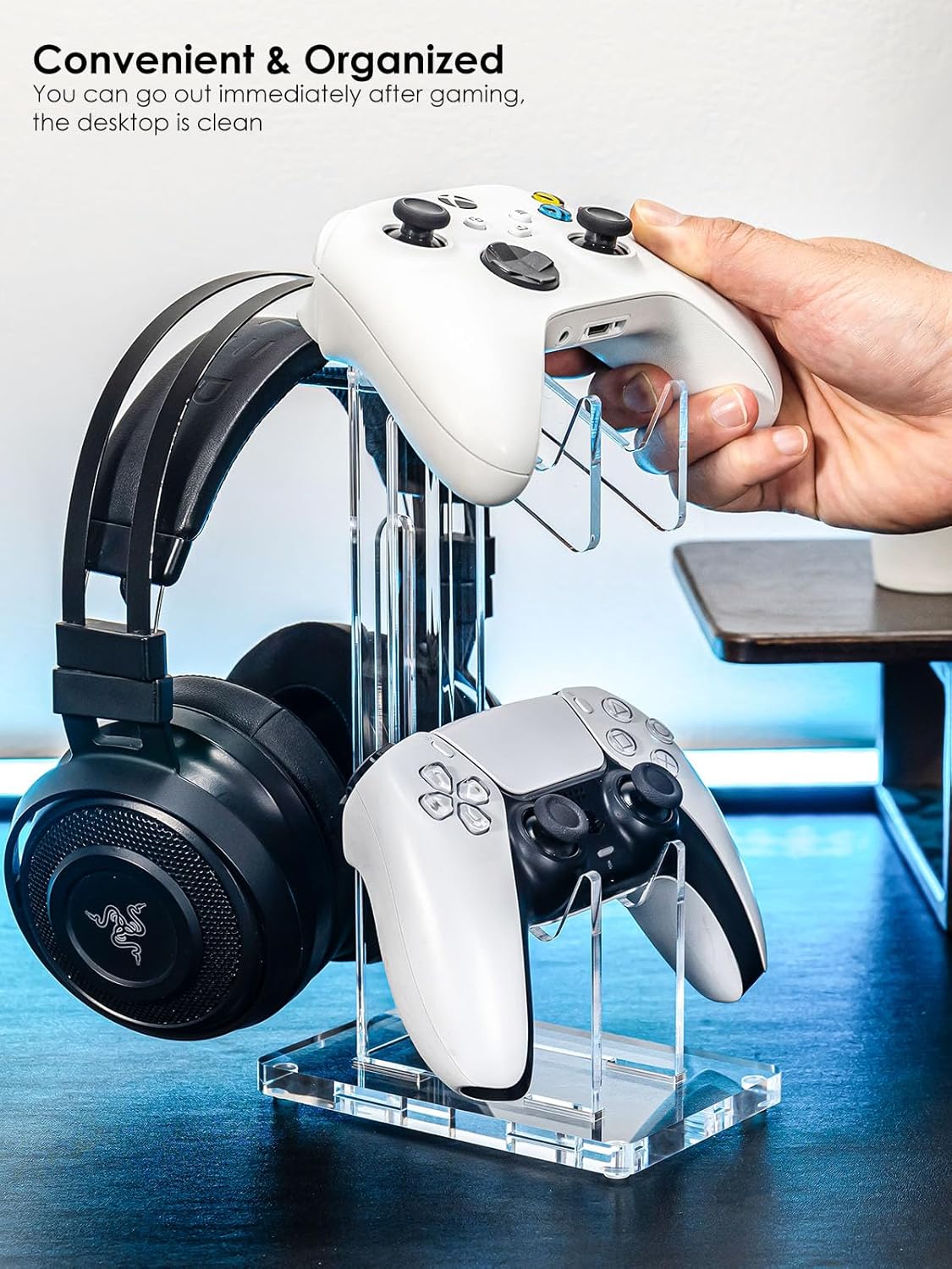OAPRIRE Headset and Controller Stand, Space-Saving 2 Tier Game Controller Holder, Acrylic