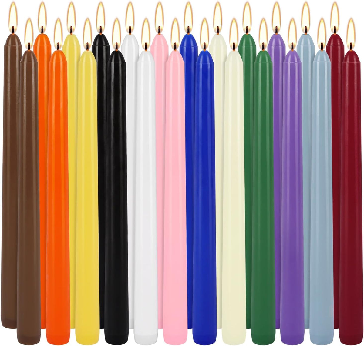24 Pack 10" Tall Colored Taper Candles, Dripless Unscented Colorful Candlesticks for Birthdays