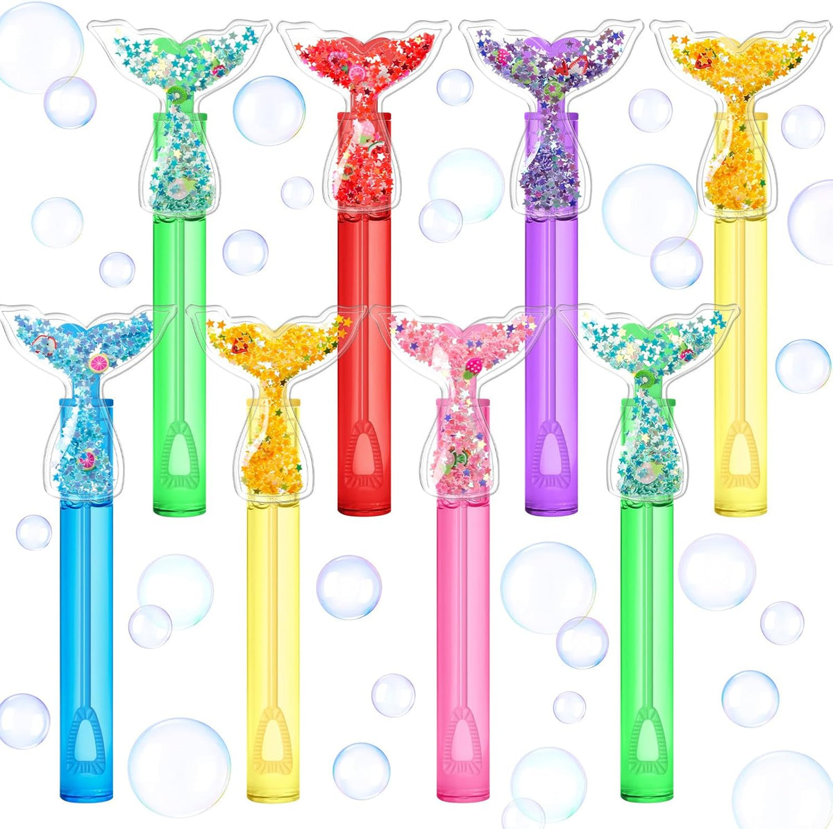 AFZMON 24Pcs Glitter Mermaid Bubble Wands for Kids, Mermaid Tail Party Favors Mini Bubbles Birthday