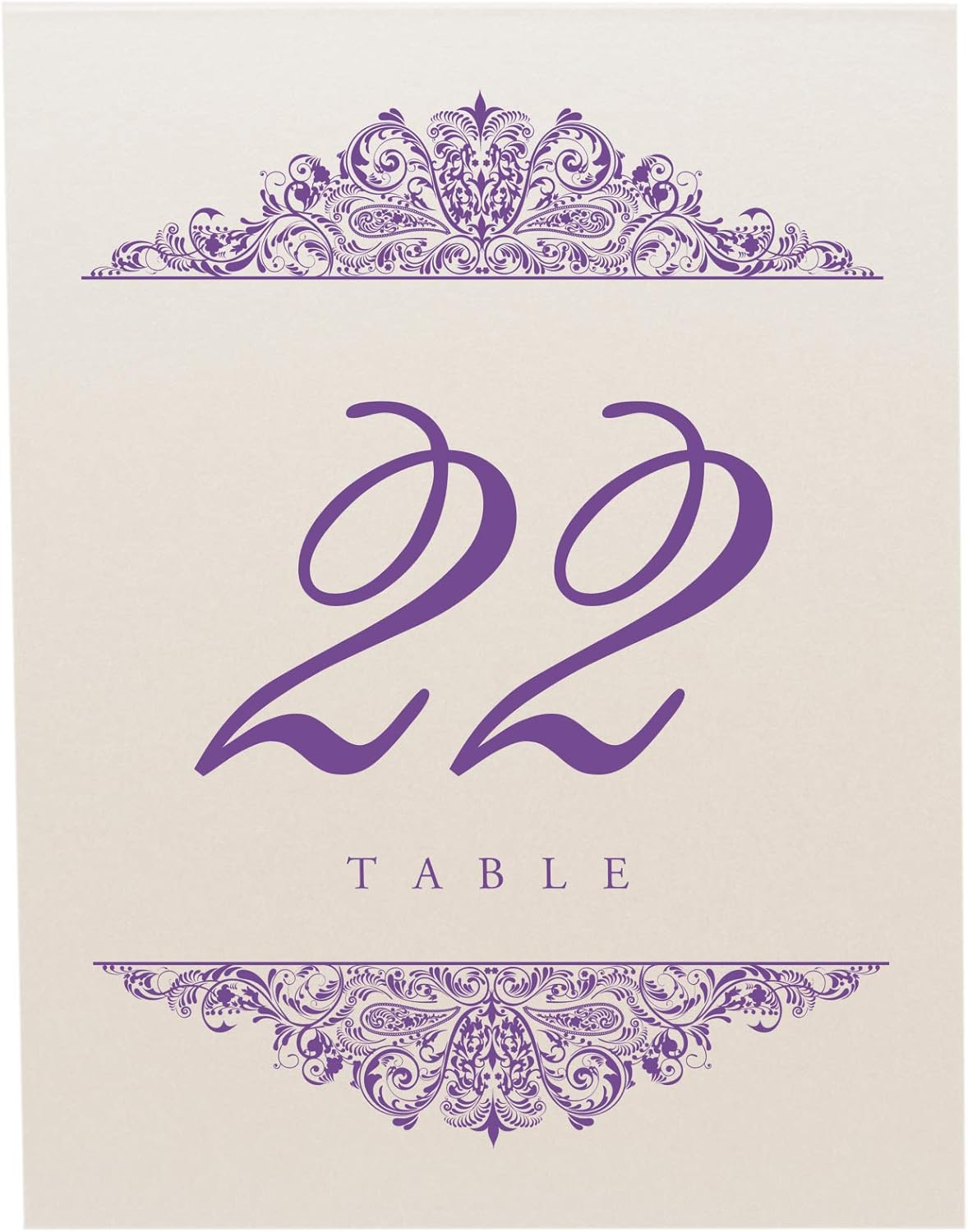 Paisley Wedding Table Numbers (Select Color/Quantity), Champagne, Purple, 1-25, Double Sided, Tent
