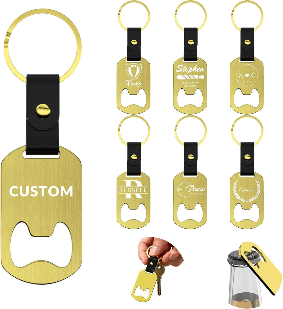 2 in 1 Personalized Bottle Openers Keychains Bulk,Pack 5-100 Flat Metal Custom Keychain with Your
