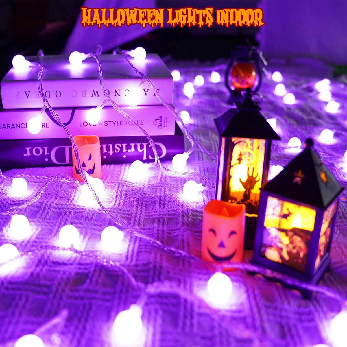 Connectable Purple Halloween Lights Outdoor Indoor - 43FT 100LED Globe String Lights Plug in with