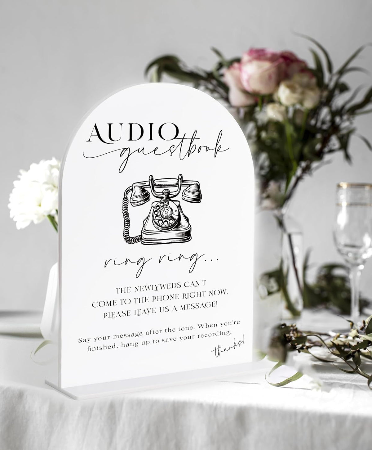 Audio Guest Book Sign, White Arch Acrylic Wedding Sign, Audio Guest Book Wedding Phone, Bridal