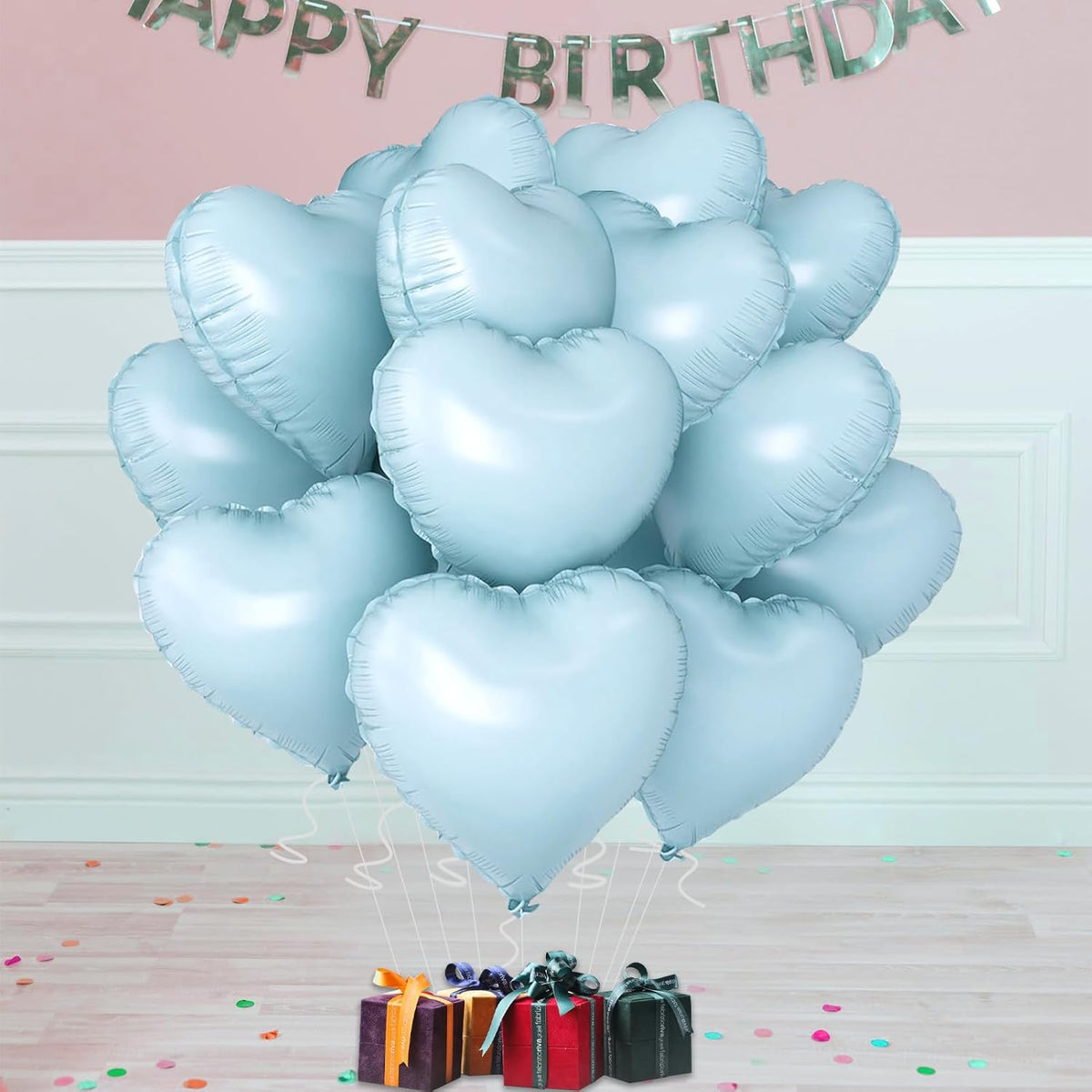 Blue Heart Ballloons,18 Inch Pastel Blue Foil Love Heart Shaped Balloons 12Pcs Baby Blue love