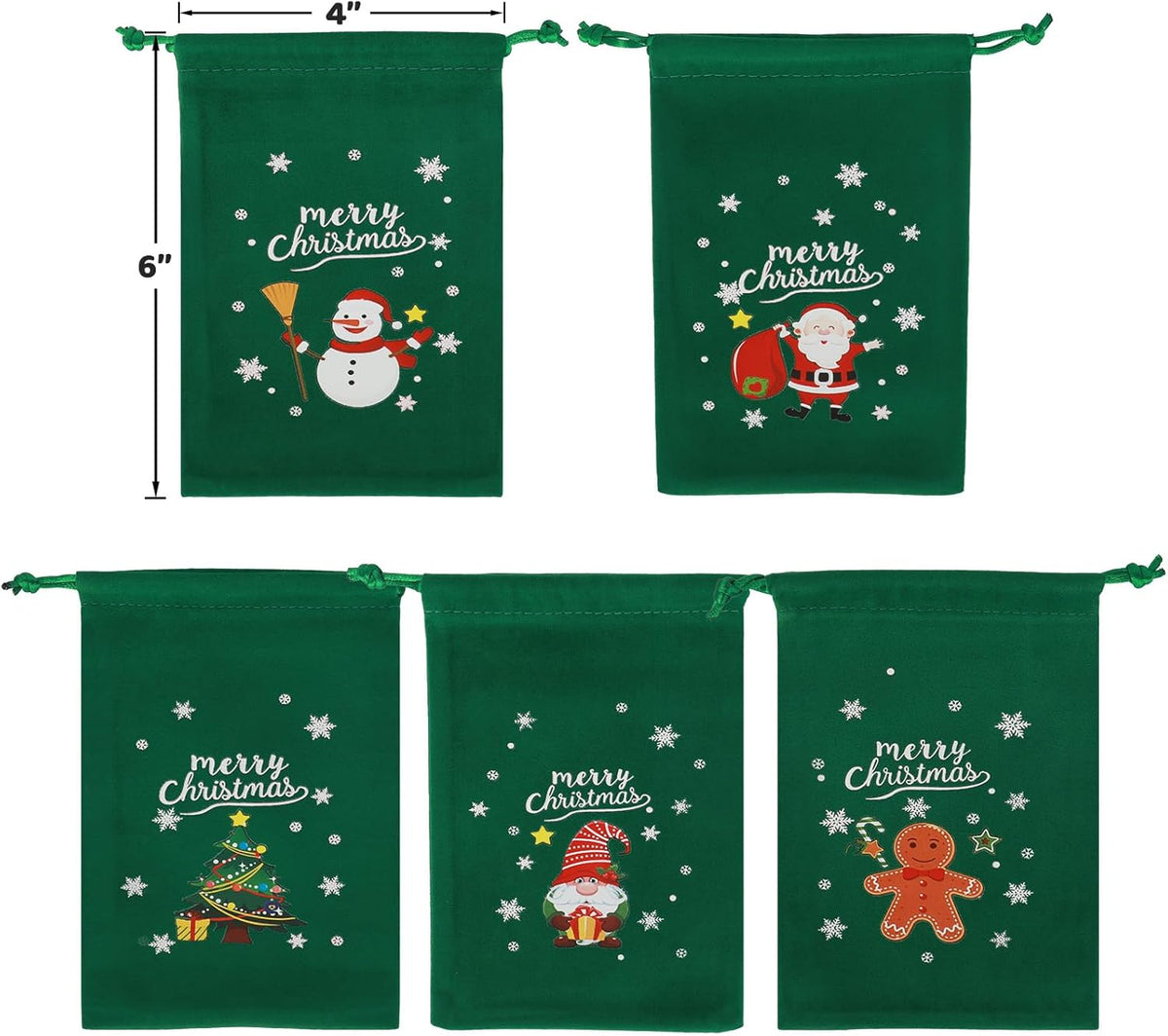 Tapleap Coth Christmas Bags with Drawstring - 50Pcs 4x6 Green Velvet for Wrapping Christmas Party