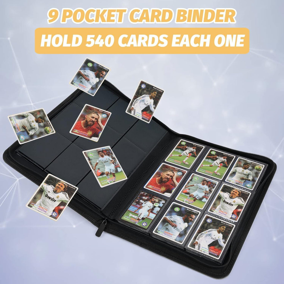Trading Card Binder, Card Collection Binder Album Folder with 540 Side Loading Pockets, 9 Pocket