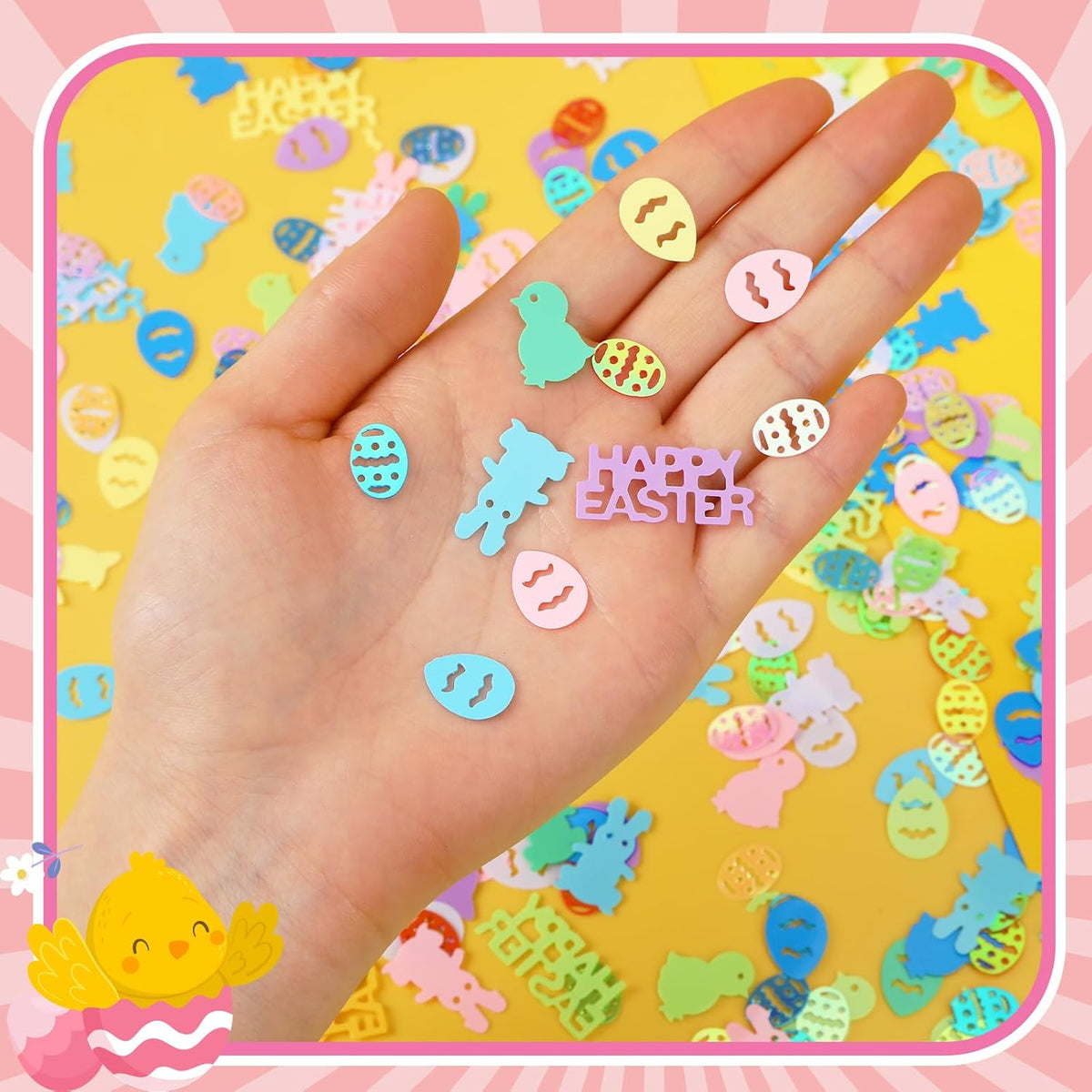 MARFOREVER Easter Confetti, Bunny Egg Rabbit Chicken Glitter Table Decorations Easter Party Scatter