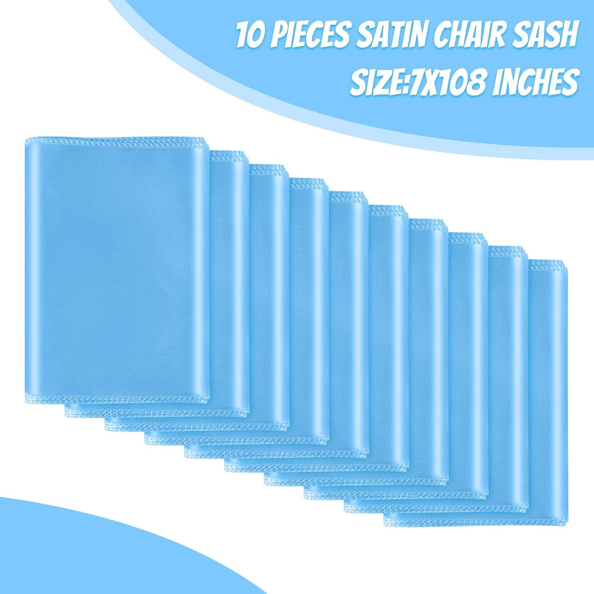 10 PCS Baby Blue Satin Chair Sashes Bows Universal Chair Ribbon Ties Back Sash for Wedding Party