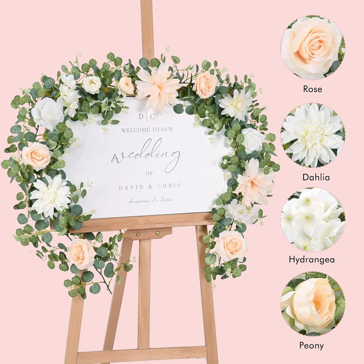 Waipfaru 2Pcs 6.07Ft Eucalyptus Greenery Garland with Flowers, Dusty Blue and White Rose Flower