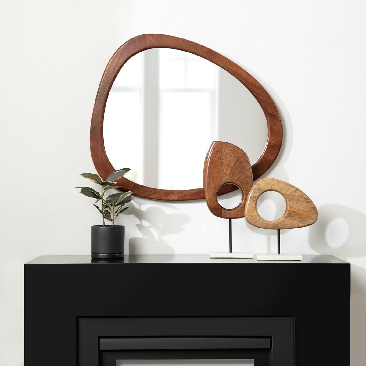 Kate and Laurel Yoakes Wood and Marble Decorative Sculptures, 2 Piece Set, Natural and Walnut