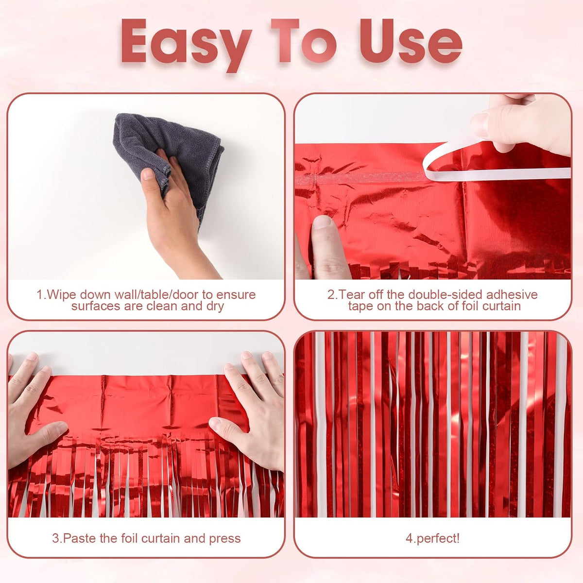2 Pack Laser Red Foil Fringe Backdrop Curtains, Tinsel Streamers Birthday Party Decorations, Fringe