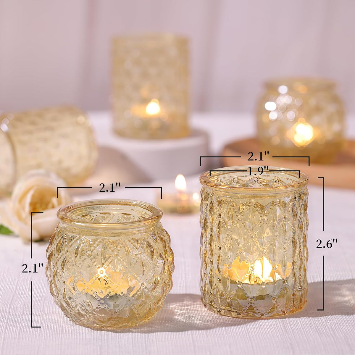 12pcs Assorted Gold Votive Candle Holders, Tea Light Candle Holder for Table Centerpiece, Gold