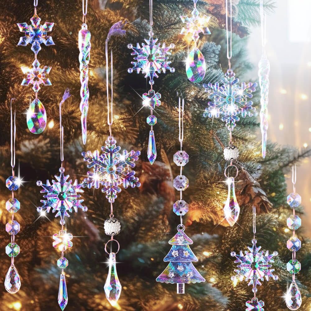 Lanpn 26pcs Christmas Ornaments Crystal Christmas Tree Decoration, Iridescent Hanging Clear Acrylic