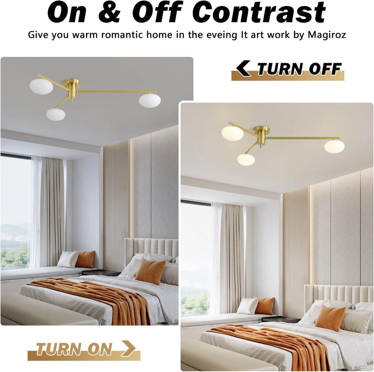 3-Light Gold Semi Flush Mount Ceiling Light,Modern Sputnik Chandelier,Mid Century Industrial
