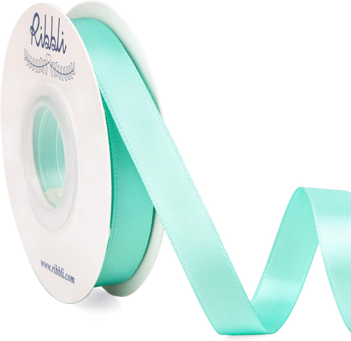 Ribbli Aqua Blue Double Faced Satin Ribbon,1/2” x Continuous 25 Yards,Use for Bows Bouquet,Gift