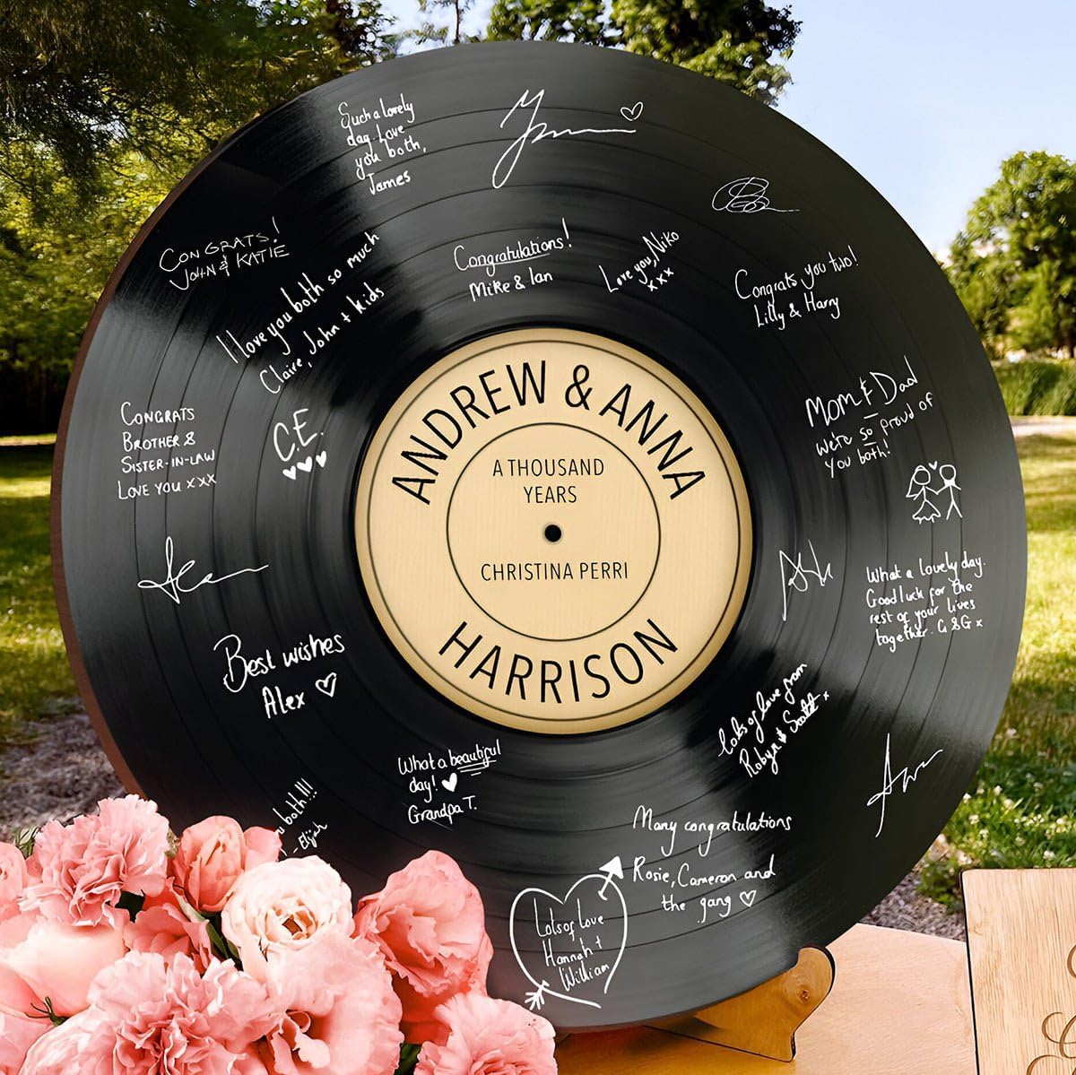 HomeWetBar Personalized Wedding Vinyl Record Alternative Guestbook, Special Song Record Guest Book